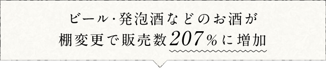 ビール・発泡酒などのお酒が棚変更で販売数207%に増加