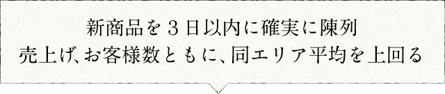 新商品を3日以内に確実に陳列。売上げ、お客様数ともに、同エリア平均を上回る