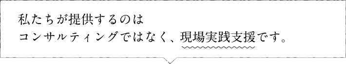 私たちが提供するのはコンサルティングではなく、現場実践支援です。